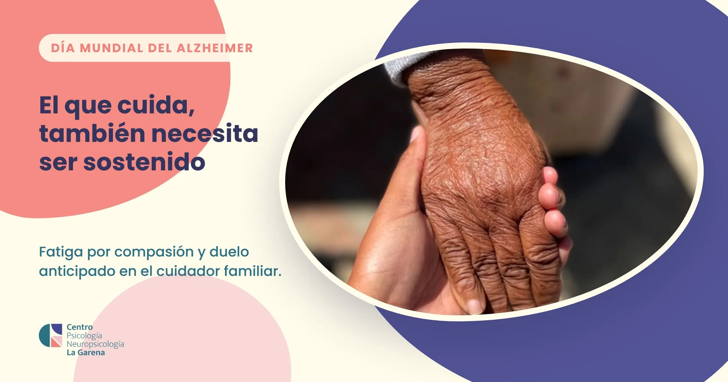 Unas manos jóvenes sosteniendo con ternura las manos de una persona mayor, simbolizando el apoyo y el cuidado.
